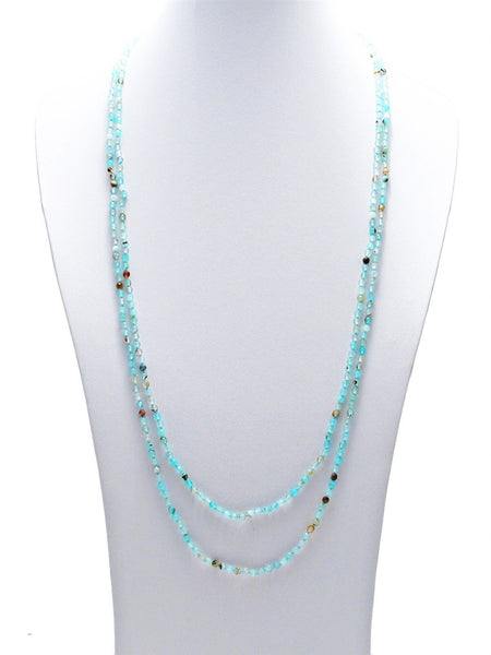 Genuine 70" Sea Blue Agate bead necklace w/ 4mm beads | Wholesale Fashion Jewelry | Main photo