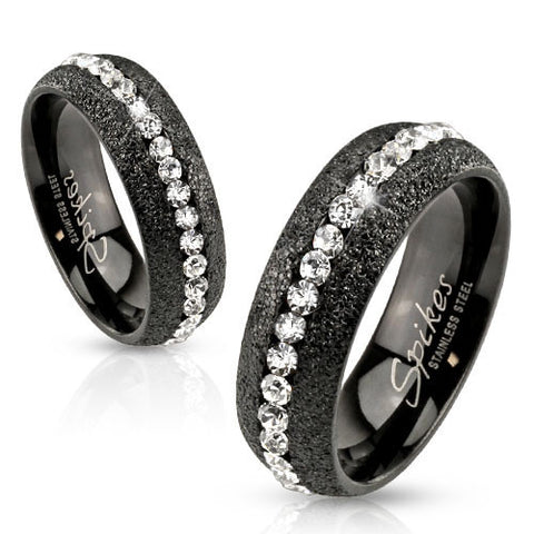 Gorgeous glitter black stainless steel CZ eternity ring | Wholesale 316L stainless steel rings - Jewelry