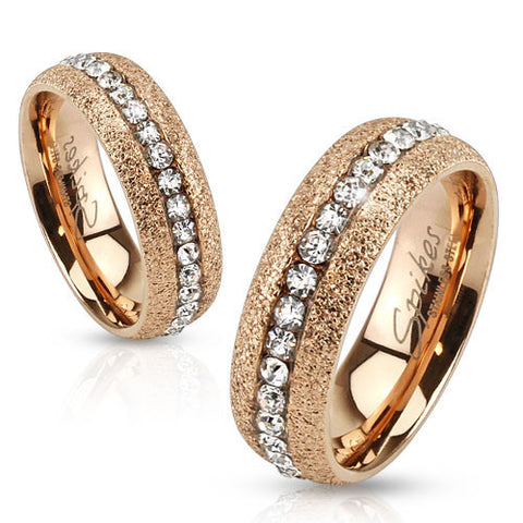 Glittery rose gold eternity ring with clear channel set CZs | Wholesale stainless steel rings - Jewelry