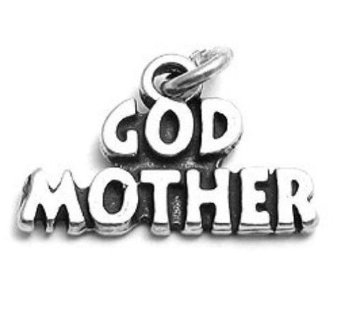 Classy "Godmother" Calligraphy Family Charm. Wholesale Sterling Silver Charms - Jewelry