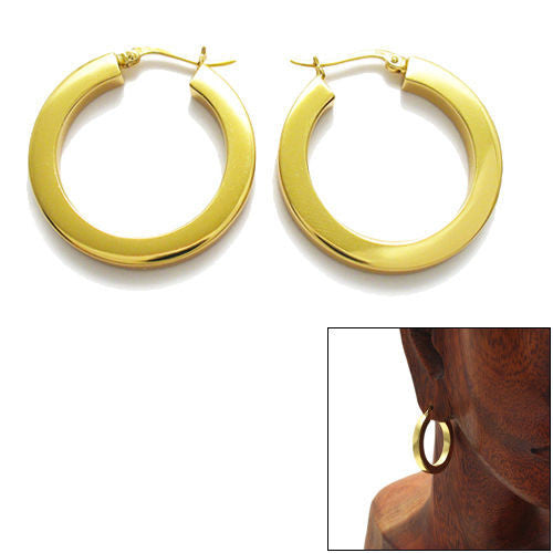 Gold 30mm Squared Plain Hoop Earrings | Wholesale Sterling Silver Jewelry | Main