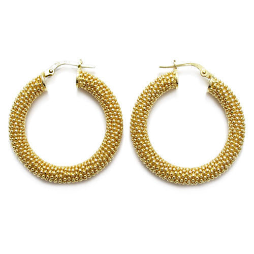 Gold 5mm Wide Popcorn Style Round Hoop Snap Latch Earrings | Wholesale Sterling Silver Jewelry | Alternate