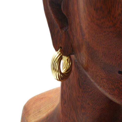 Glamorous Gold 8mm Wide Twisted Groove Hoop Earrings | Wholesale Sterling Silver Jewelry | Alternate