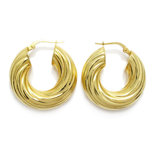Glamorous Gold 8mm Wide Twisted Groove Hoop Earrings | Wholesale Sterling Silver Jewelry | Alternate