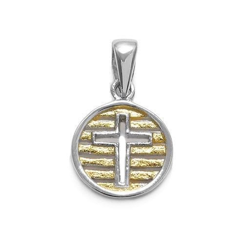 Beautiful Gold Cut-out cross on Round Pendant | Wholesale 925 Sterling Silver Pendant - Jewelry | Main