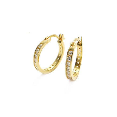 Gorgeous Gold CZ Eternity Hoop Earrings in 17mm | Wholesale Sterling Silver Jewelry | Alternate