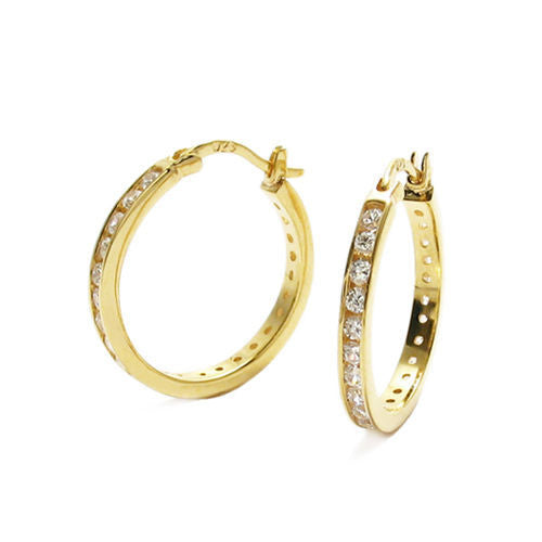 Gorgeous Gold CZ Eternity Hoop Earrings in 19mm | Wholesale Sterling Silver Jewelry | Alternate