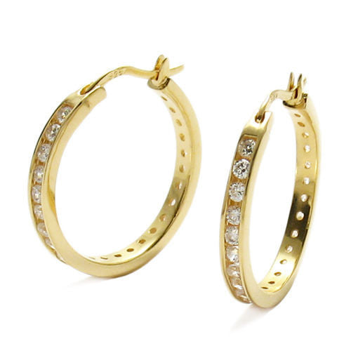 Gorgeous Gold CZ Eternity Hoop Earrings in 24mm | Wholesale Sterling Silver Jewelry | Alternate