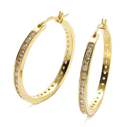 Gorgeous Gold CZ Eternity Hoop Earrings in 30mm | Wholesale Sterling Silver Jewelry | Alternate