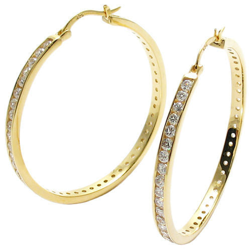 Gorgeous Gold CZ Eternity Hoop Earrings in 50mm | Wholesale Sterling Silver Jewelry | Alternate
