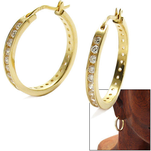Gorgeous Gold CZ Eternity Hoop Earrings | Wholesale Sterling Silver Jewelry | Main