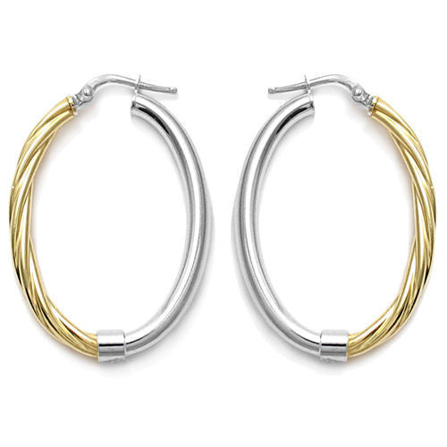 Gold Half Rope Design Oval Hoop Earrings | Wholesale Sterling Silver Jewelry | Main