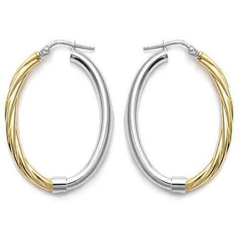 Gold Half Rope Design Oval Hoop Earrings | Wholesale Sterling Silver Jewelry | Main
