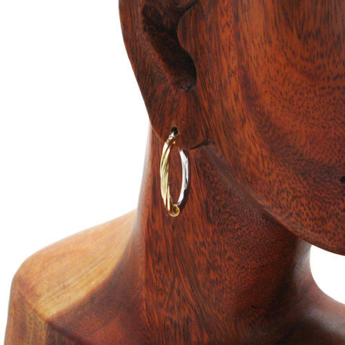 Gold Half Rope Design Round Hoop Earrings | Wholesale Sterling Silver Jewelry | Alternate