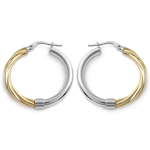 Gold Half Rope Design Round Hoop Earrings | Wholesale Sterling Silver Jewelry | Main