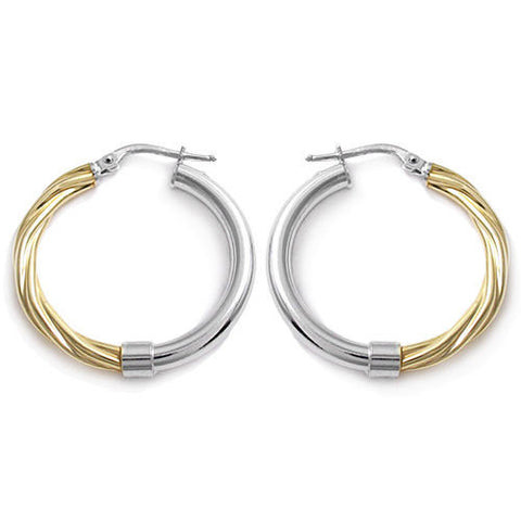 Gold Half Rope Design Round Hoop Earrings | Wholesale Sterling Silver Jewelry | Main