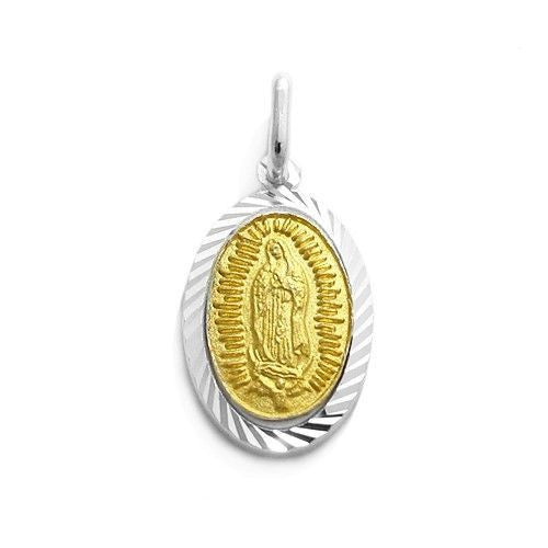 Unique Gold Lady of Guadalupe Medal Pendant - 23mm | Wholesale 925 Sterling Silver Pendant - Jewelry | Alternate