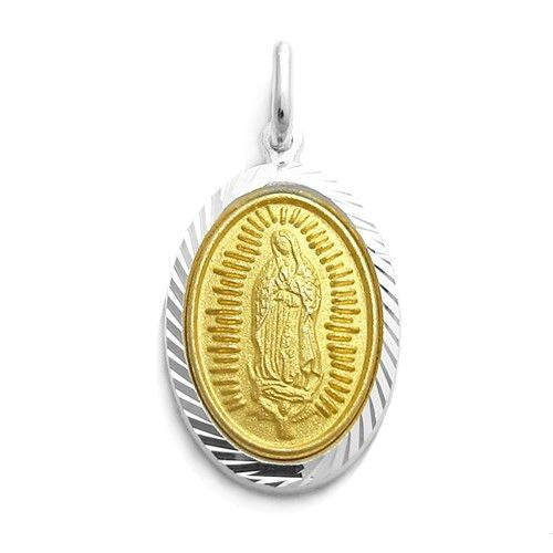 Unique Gold Lady of Guadalupe Medal Pendant - 25mm | Wholesale 925 Sterling Silver Pendant - Jewelry | Alternate