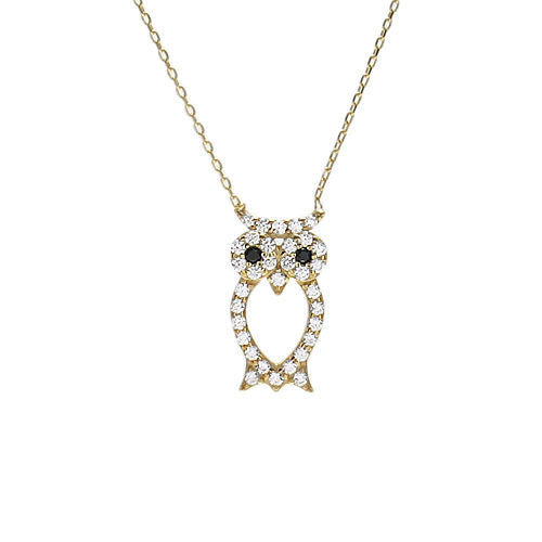 Luxurious Sterling Silver Owl Pendant Necklace with CZs. Available in 3 Colors.