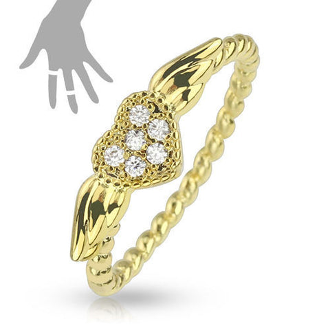 Gold Plated Brass Heart with Wings Mid-Ring/ Toe-Ring  | Wholesale 316L Stainless Steel Jewelry