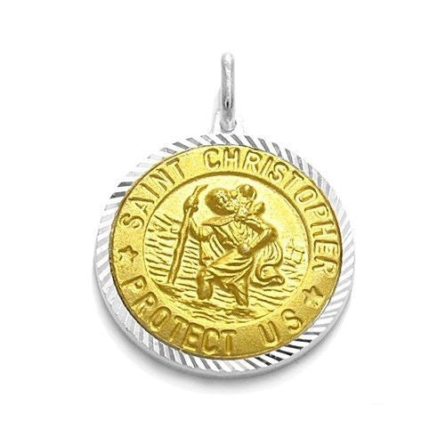 Beautiful Gold "Saint Christopher Protect Us" Pendant - 20mm | Wholesale 925 Sterling Silver Pendant - Jewelry | Alternate