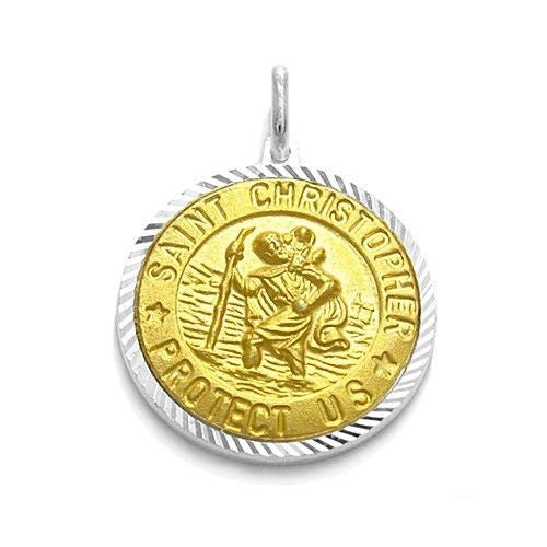 Beautiful Gold "Saint Christopher Protect Us" Pendant | Wholesale 925 Sterling Silver Pendant - Jewelry | Main
