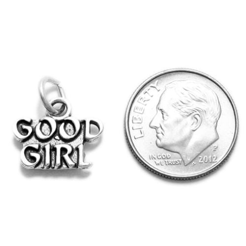 Sleek "Good Girl" Calligraphy Charm. Wholesale Sterling Silver Charms - Jewelry. Alternate.