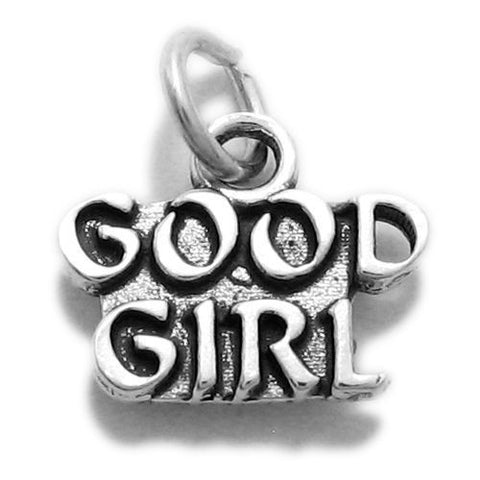 Sleek "Good Girl" Calligraphy Charm. Wholesale Sterling Silver Charms - Jewelry. Main.