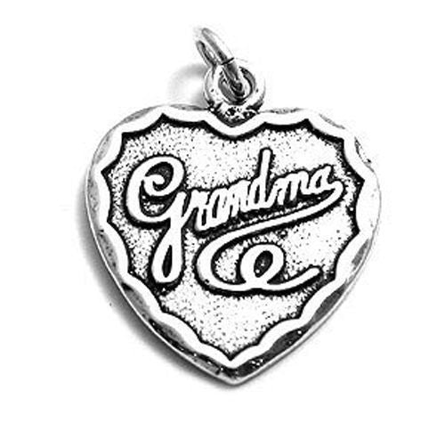 Precious "Grandma" Scripted Heart Charm with gorgeous lettering. Wholesale Sterling Silver Charms - Jewelry