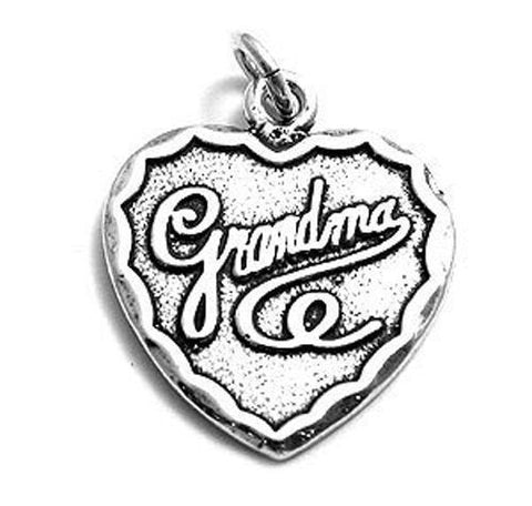 Precious "Grandma" Scripted Heart Charm with gorgeous lettering. Wholesale Sterling Silver Charms - Jewelry