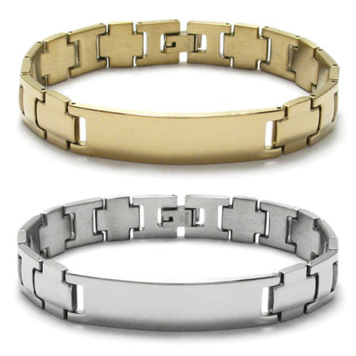 "H" and Cross link bracelet with engravable plate | Wholesale 316L Stainless Steel Jewelry | Combo photo