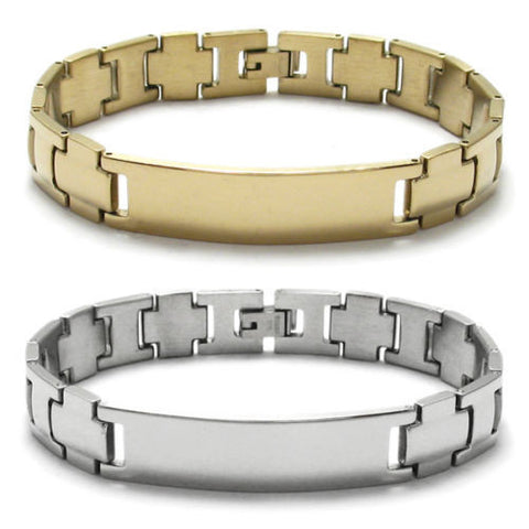 "H" and Cross link bracelet with engravable plate | Wholesale 316L Stainless Steel Jewelry | Combo photo