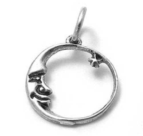 Gorgeous Half Moon with Face & Star Charm | Wholesale 925 Sterling Silver Charms | Main
