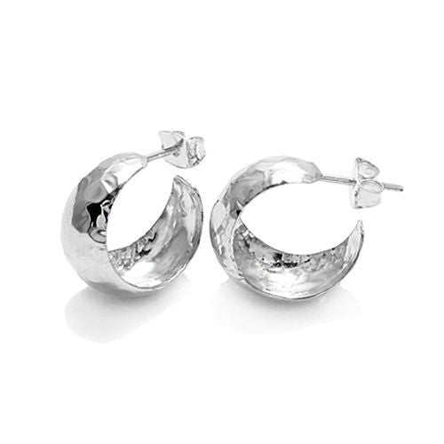 Sleek Hammered Cigar Band Post Earrings in 17mm | Wholesale Sterling Silver Jewelry | Main