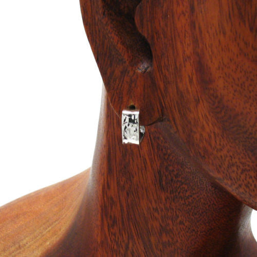 Hammered finish flat square cuff style post earrings | Wholesale 925 Sterling Silver Jewelry | Alternate photo