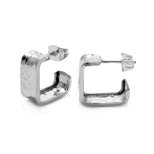 Hammered finish flat square cuff style post earrings | Wholesale 925 Sterling Silver Jewelry | Item photo