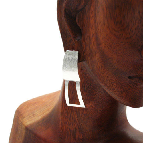 Sleek Hammered Trapezoid Designed Dangling Post Earrings | Wholesale Sterling Silver Jewelry | Alternate