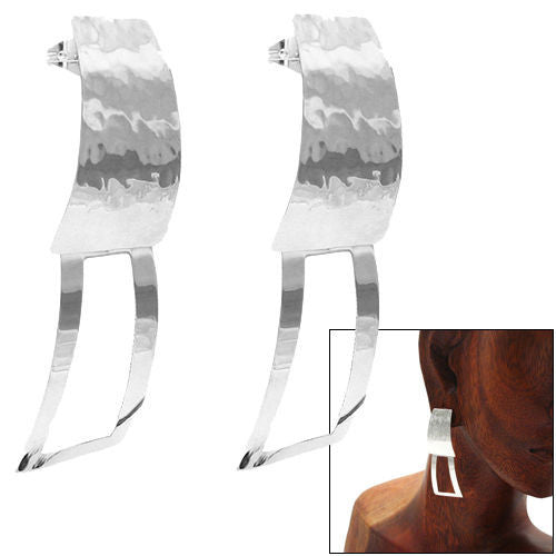 Sleek Hammered Trapezoid Designed Dangling Post Earrings | Wholesale Sterling Silver Jewelry | Alternate