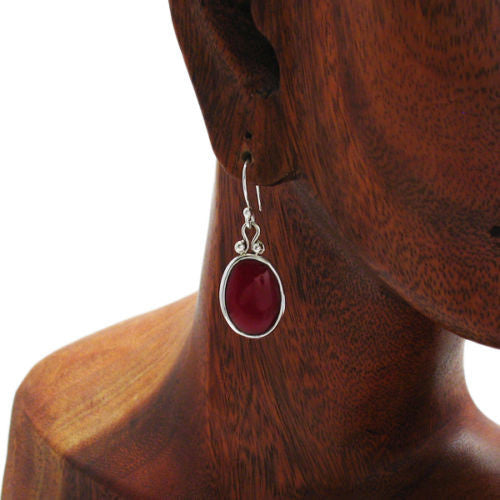 Hanging hook earrings with bright red jasper oval cabochons | Wholesale 925 Sterling Silver Jewelry | Alternate photo