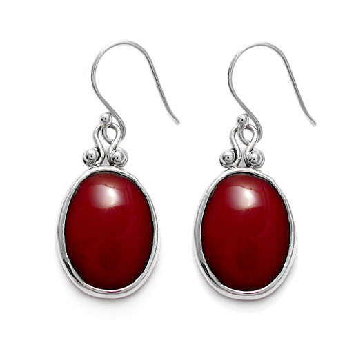 Hanging hook earrings with bright red jasper oval cabochons | Wholesale 925 Sterling Silver Jewelry | Item photo