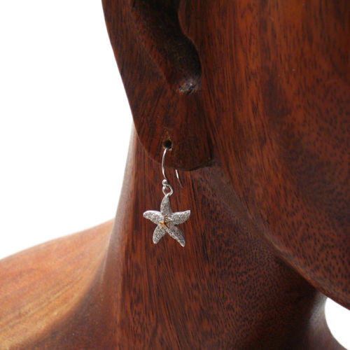 Starfish hanging earrings embellished with micro pave CZs | Wholesale 925 Sterling Silver Jewelry | Alternate photo