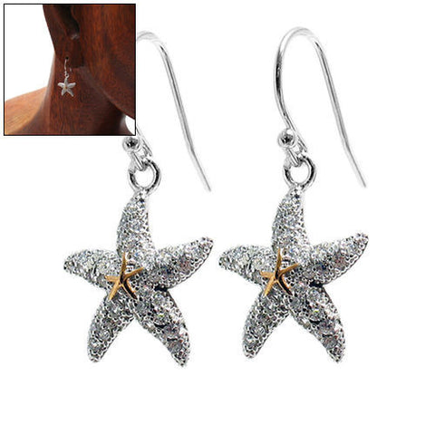 Starfish hanging earrings embellished with micro pave CZs | Wholesale 925 Sterling Silver Jewelry | Combo photo