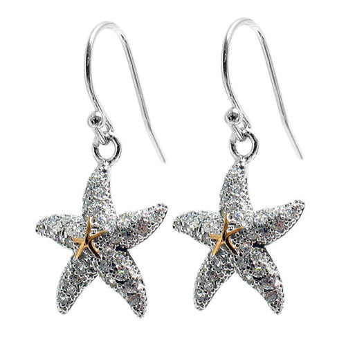 Starfish hanging earrings embellished with micro pave CZs | Wholesale 925 Sterling Silver Jewelry | Item photo