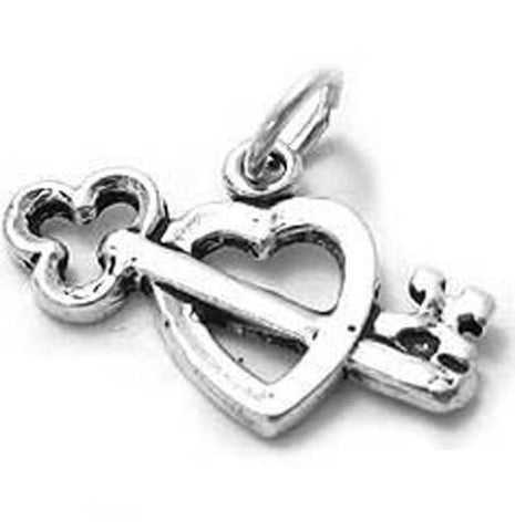 Simplistic Heart and Key Charm with refined and polished details. Wholesale Sterling Silver Charms - Jewelry