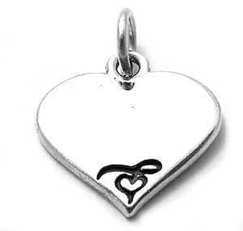 Sophisticated Heart Charm with Script Heart Engraving. Wholesale Sterling Silver Charms - Jewelry