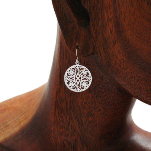Lovely heart filigree round hanging hook earrings | Wholesale 925 Sterling Silver Jewelry | Alternate photo