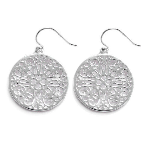Lovely heart filigree round hanging hook earrings | Wholesale 925 Sterling Silver Jewelry | Item photo