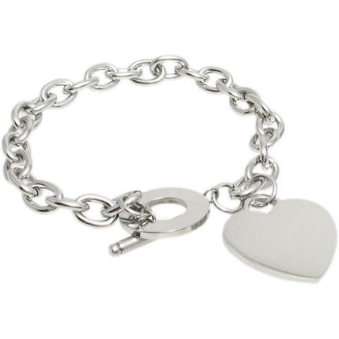 Lovely Heart Tag Toggle Clasp Link Bracelet | Wholesale 316L Stainless Steel Jewelry | Main