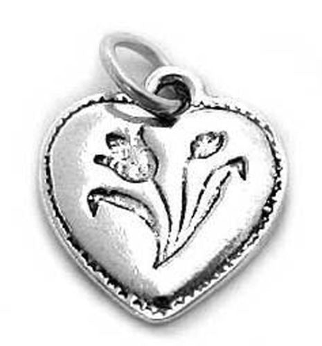 Elegant Lovely Heart with Tulip Engraving Charm. Wholesale Sterling Silver Charms - Jewelry