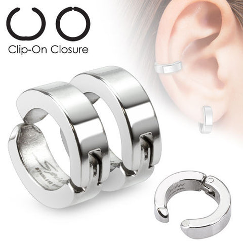 Hinged flat hoop huggie style clip-on earrings/cuff | Wholesale 316L Stainless Steel Jewelry